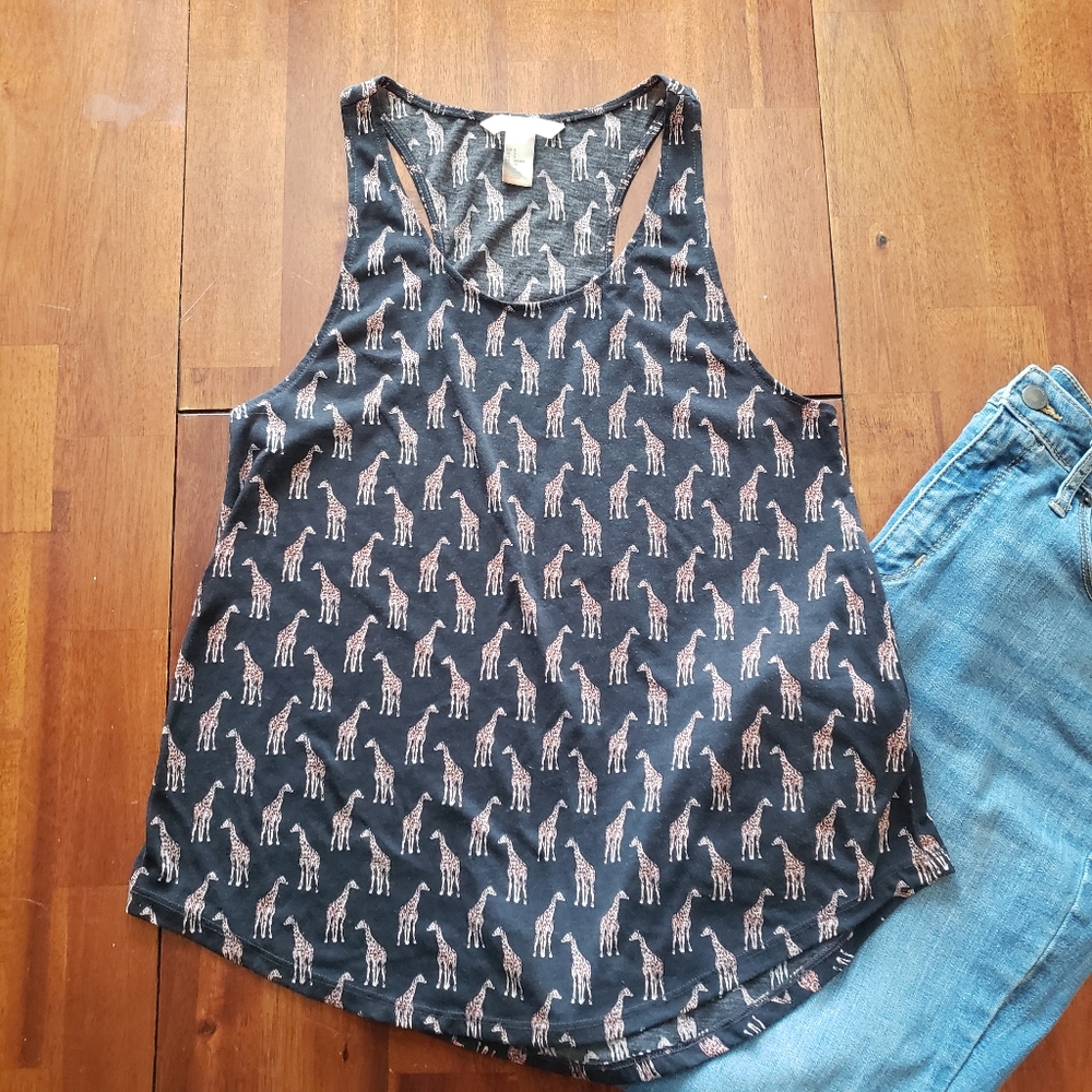 4/$16 H&M Concious Black & Brown Giraffe Racerback Tank